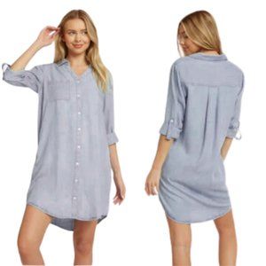 GAP Light Slate Gray Blue Chambray Long Sleeve Tunic Button Down Dress SZ Small